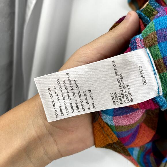 Anthropologie M colorful plaid ruched sleeve top - Picture 6 of 7